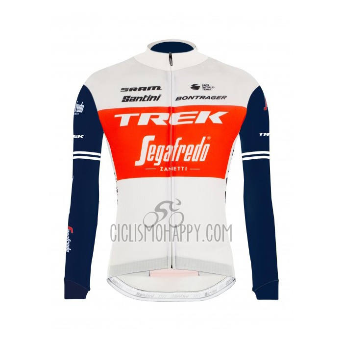 Trek Segafredo Cycling Jersey Bib Tight 2021 Long Sleeve White Deep Blue